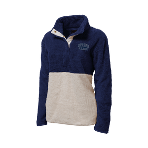 Women's Fuzzy Fleece Snap Neck Pullover, Navy (F22)